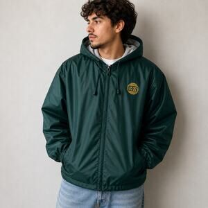 UltraClub Hooded Windbreaker Jacket Green Full Zip Mens 2XL KS Logo